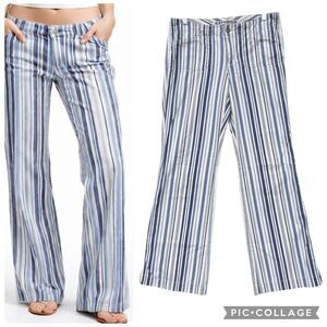 Y2K Express Striped Lo Rise Bootcut Pants Blue White Nautical Coastal Cotton 7/8